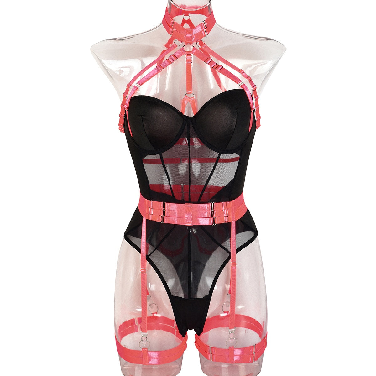 Bodysuit Women With Garters Sexy Boat One-Pieces Teddy Erotic Halter Open Croch