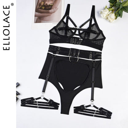 Erotic Transparent Half Cup Bra Sexy Couple 2-Piece Lace Cut Out Sets
