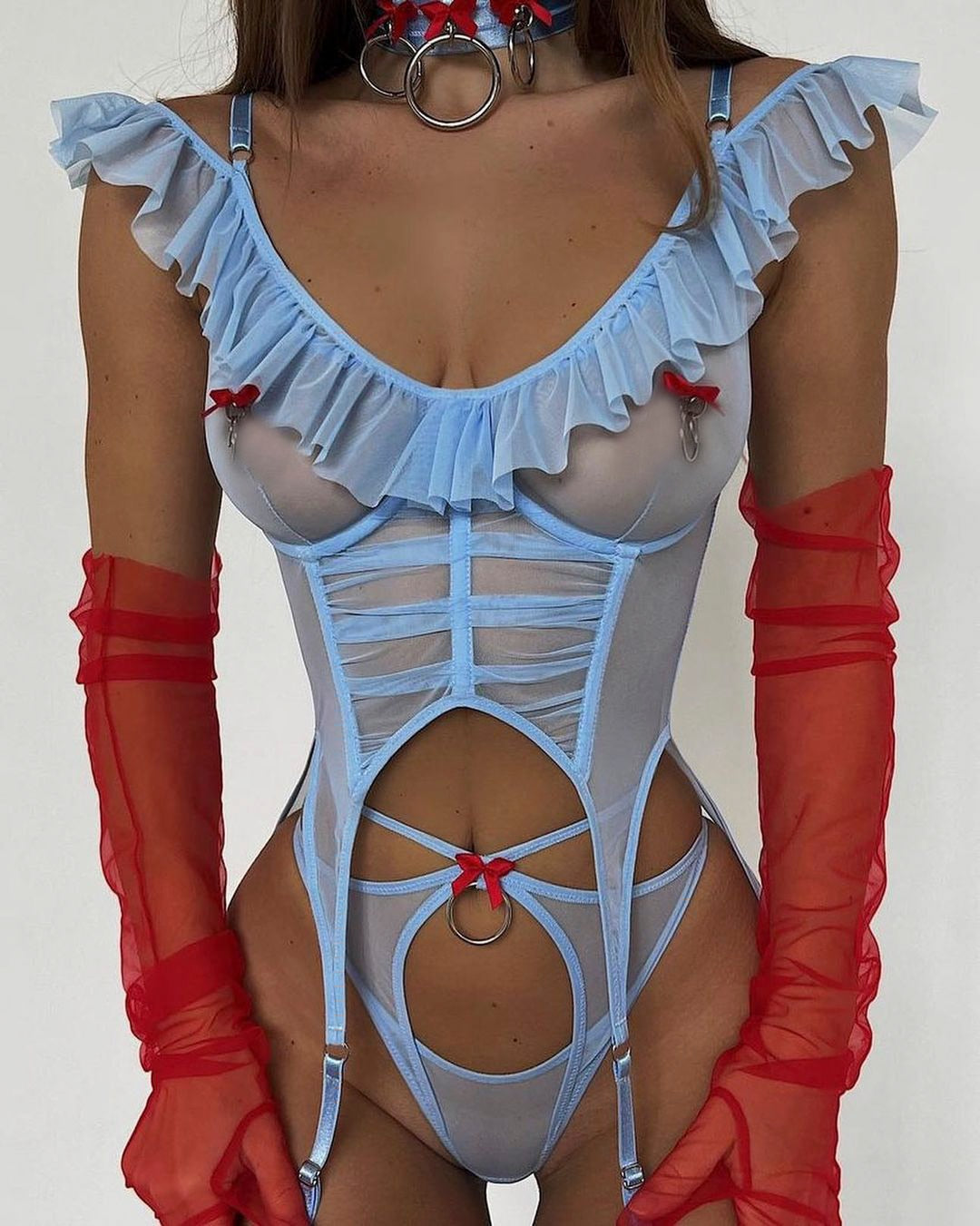 Ruffle Fashion Lace Sexy 4-Piece Sets Seamless