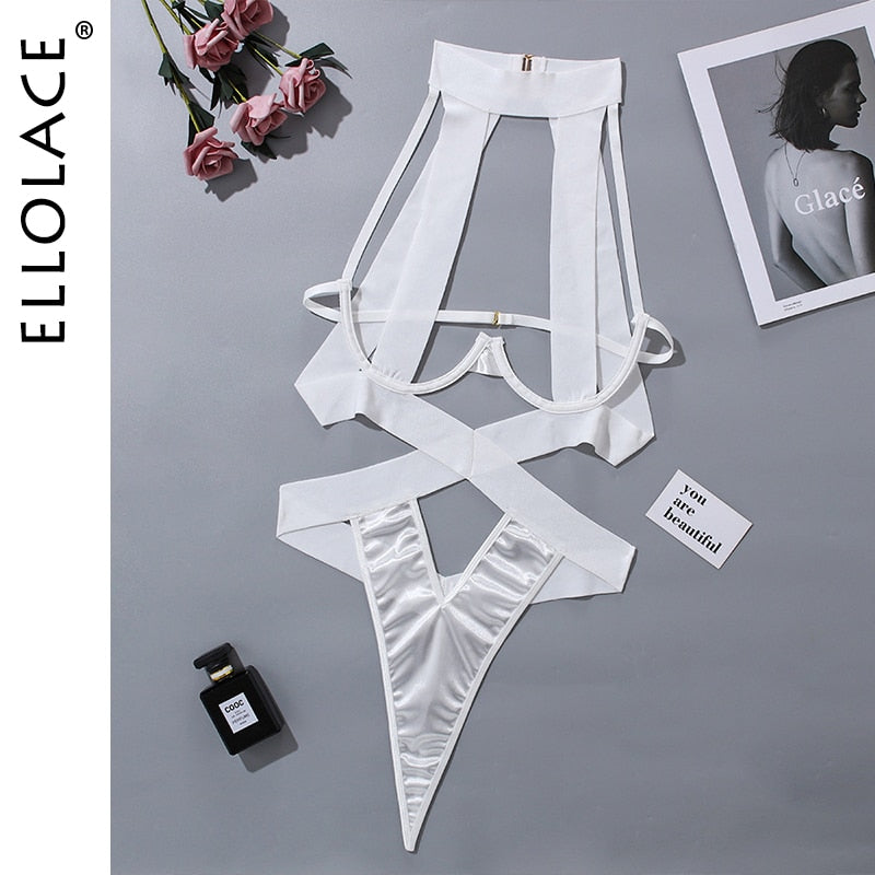 Bandage Sexy Bodysuit Women Halter Hollow Out Black Bottom Body