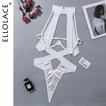 Bandage Sexy Bodysuit Women Halter Hollow Out Black Bottom Body