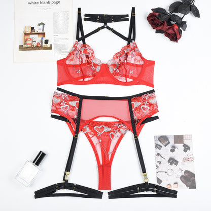 Sexy Sheer Lace Halter Bra Garters Sets Kits