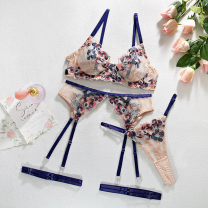 Sexy Transparent Women Sexy 5-Piece Lace Floral Garter Belt Set