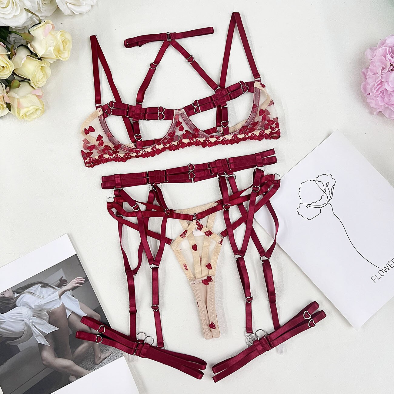 Open Bra Kit Push Up Sets Heart-Shaped Embroidery Fairy