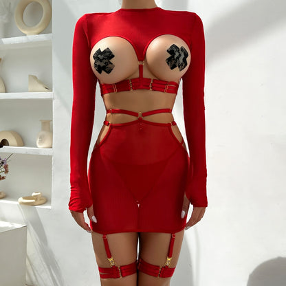 Hollow Long Sleeve Top Garter g-String Thongs And Playing Erotic Sets