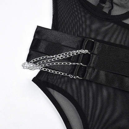 Sexy Bodysuit Lingerie Sheer Lace With Chain