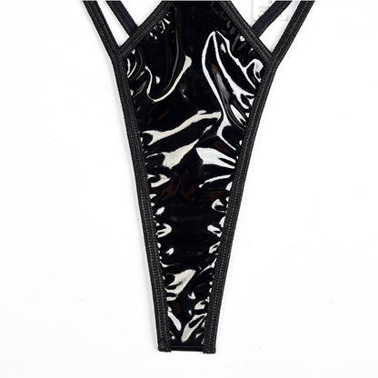 Ellolace Latex Lingerie Set Women 2 Piece Leather Underwear Erotic Costume Bilizna Sets Silicone Belt Fantasy Fetish Outfit