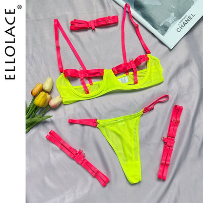 Sexy Hollow Out 4-Piece  For Neon Green