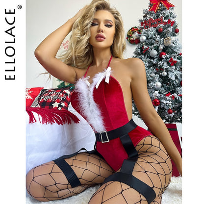 Bodysuit Halter Feather With Garter Festival Tops Velvet Red Romance Sexy Costume