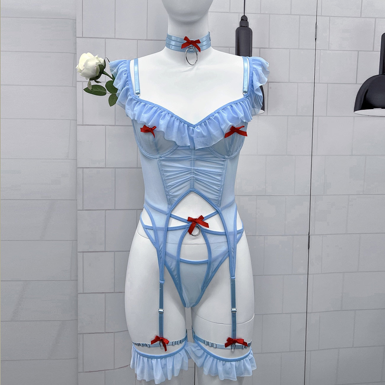 Ruffle Fashion Lace Sexy 4-Piece Sets Seamless