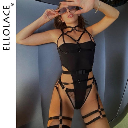Ellolace Sexy Bandage Bodysuit With Panties Halter Seamless Women Body Lingerie Tight Fitting Tops Bondadge New Coordinated Set