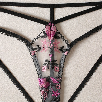 Erotic Transparent Bra Set Women 2 Piece Sets Floral Crotchless