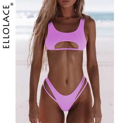 Sexy Bikini Hollow Out Swimsuit High Cut Micro Swimwear Stylish Bathing Beach 2 Pieces