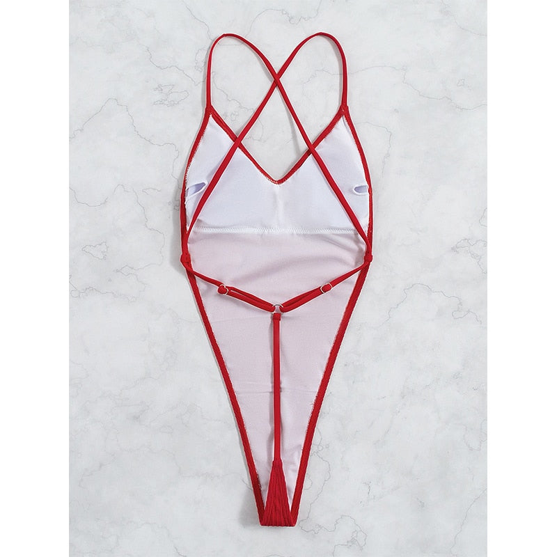 One-Piece Thong Swimsuit High Cut Backless Monokini Solid Whole Swimwear Ribbed Bikini Sexy Harajuku Bathing Suit