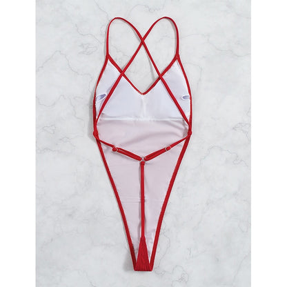 One-Piece Thong Swimsuit High Cut Backless Monokini Solid Whole Swimwear Ribbed Bikini Sexy Harajuku Bathing Suit