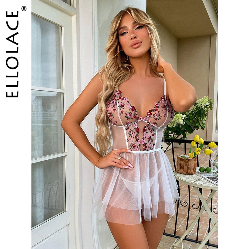 Dresses Sexy Sleepwear Fairy Transparent Ruffle Nightgown