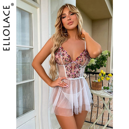 Dresses Sexy Sleepwear Fairy Transparent Ruffle Nightgown
