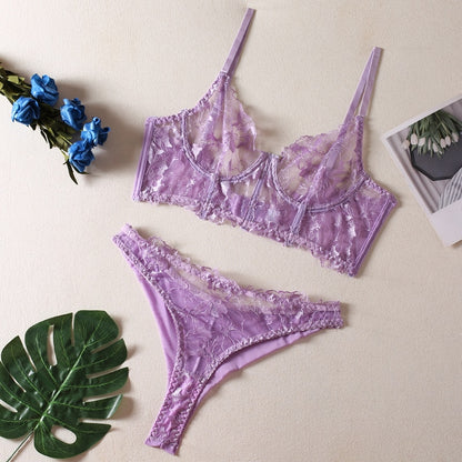 Lace Transparent Fetish Set Women 2 Piece Sexy Bra Luxury