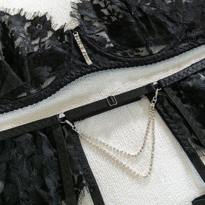 Ellolace Rhinestone Erotic Lingerie See Through Bra Fine Intimate Porn Bra And Panty Set Fancy Uncensored New In Matching Sets