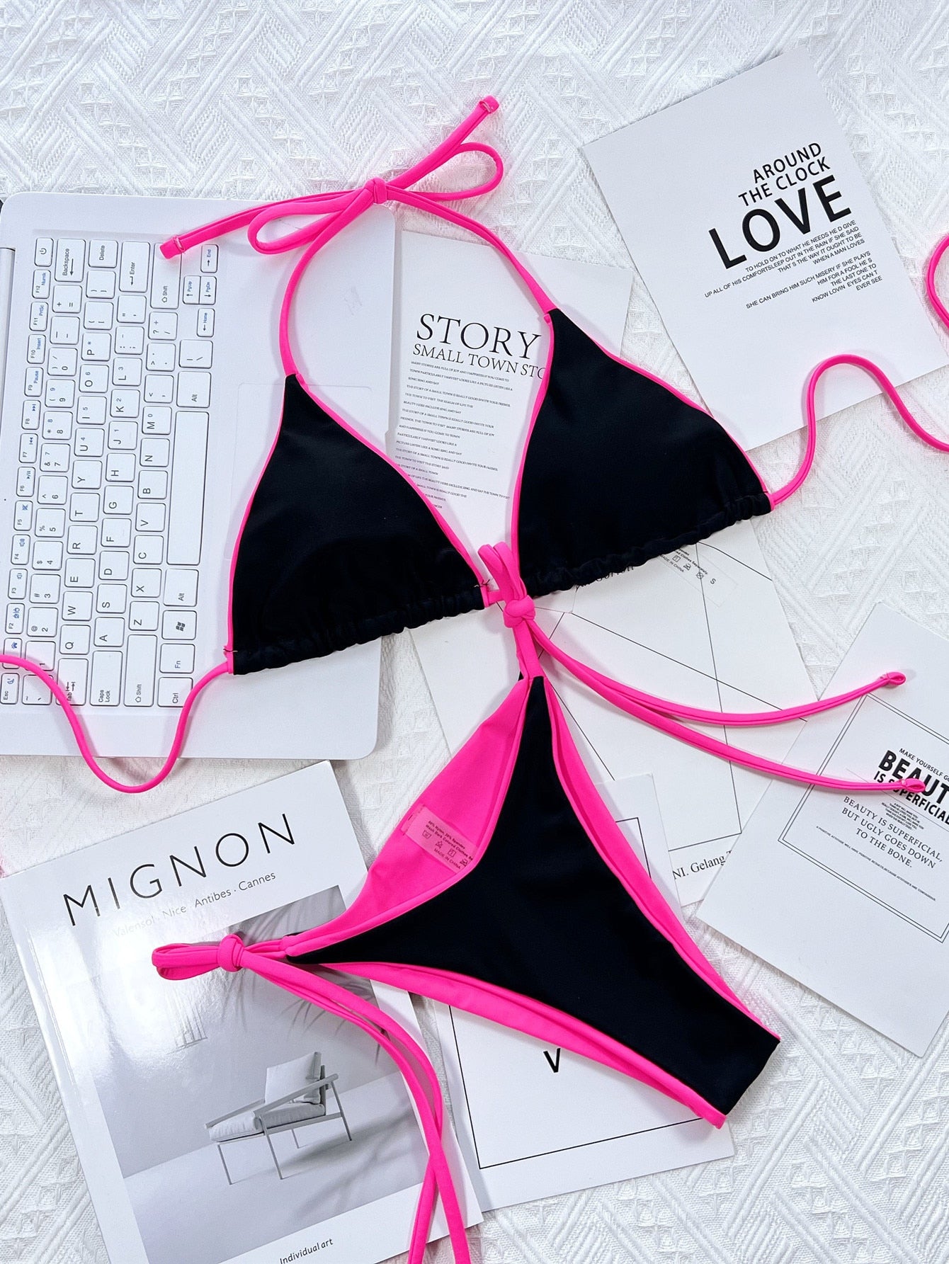 Halter Swimsuit Micro Bikini Patchwork Swimwear Sexy Summer Bathing Suits Lace Up Swimming Separate Beach