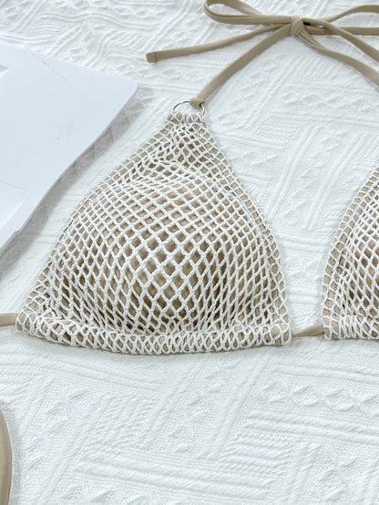 Fishing Net Erotic Bikini Halter Swimsuit Stylish Solid Padded Swimwear Brazilian Monokini Beach