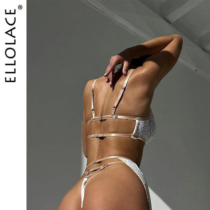 Ellolace Half Cup Bra Sensual Lingerie Push Up Bra And Thongs Erotic Garter Belt Set Sexy Outfits Uncensored Sexy Lace Intimate