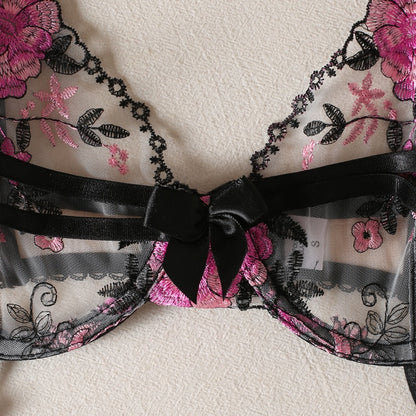 Erotic Transparent Bra Set Women 2 Piece Sets Floral Crotchless