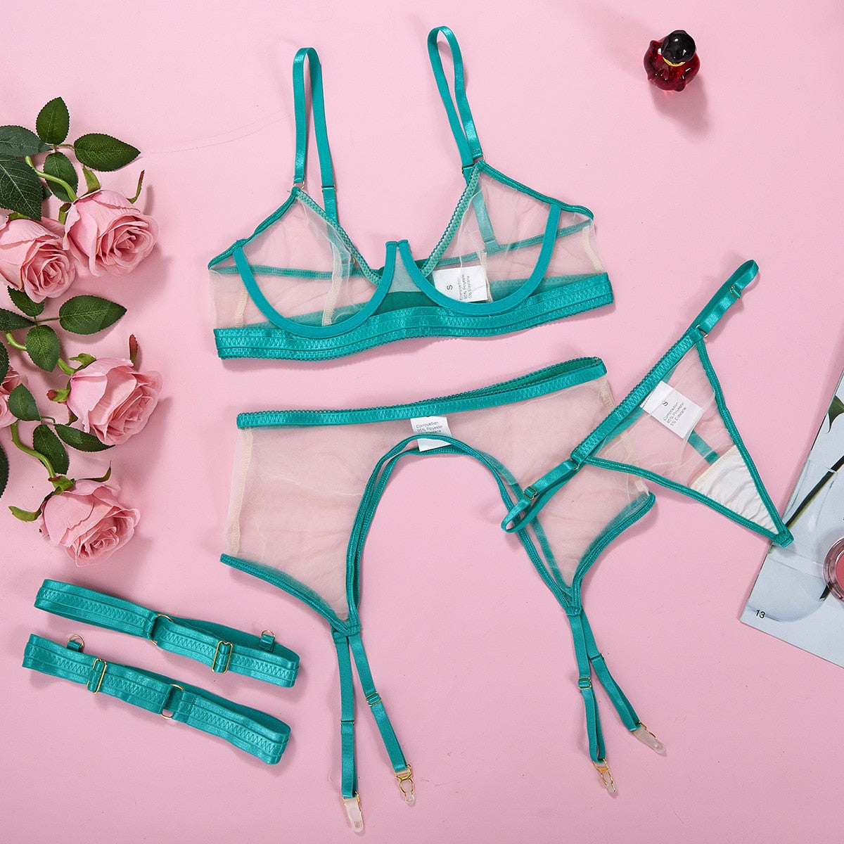 Neon Sexy Transparent Bra Panty Set 4-Pieces Sets
