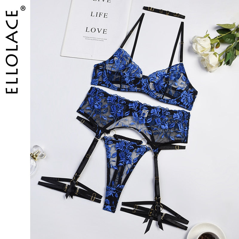 Cobalt Sexy Women Floral Embroidery Transparent Bra Lace Sets