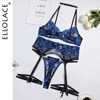 Cobalt Sexy Women Floral Embroidery Transparent Bra Lace Sets