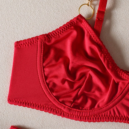 Ellolace Lingerie Seamless Female Underwear With Chain Strap Red Hot Sexy Intimate Luxury Garter Suit Solid Fine Linen Sets
