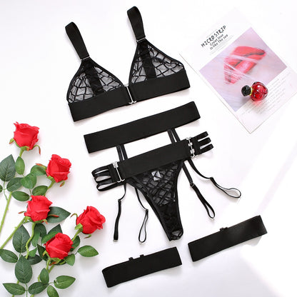 Ellolace Rhomboid Erotic Lingerie Sensual Sheer Exotic Costumes Transparent Bra Sexy Garters Porn Sissy Maid Outfit