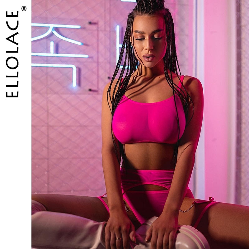 Ellolace Fetish Lingerie See Through Sexy Porn Underwear Women Body Sheer Lace Intimate 5-Piece Naked Seamless Intimate Set