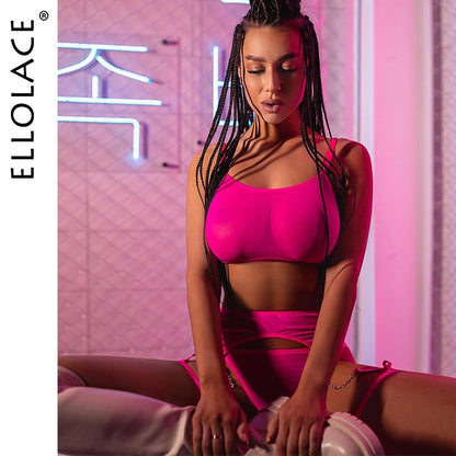 Ellolace Fetish Lingerie See Through Sexy Porn Underwear Women Body Sheer Lace Intimate 5-Piece Naked Seamless Intimate Set