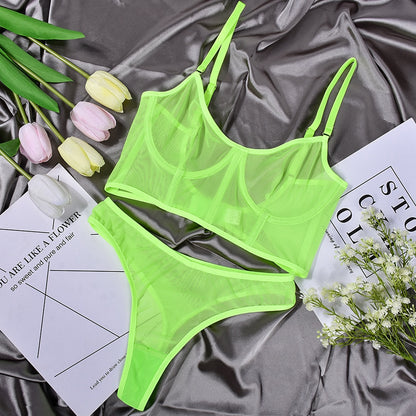 Ellolace Lace Lingerie Sexy Underwear Solid Seamless Set Woman 2 Pieces See Through Bra And Panty Set Intimate Bilizna Costume