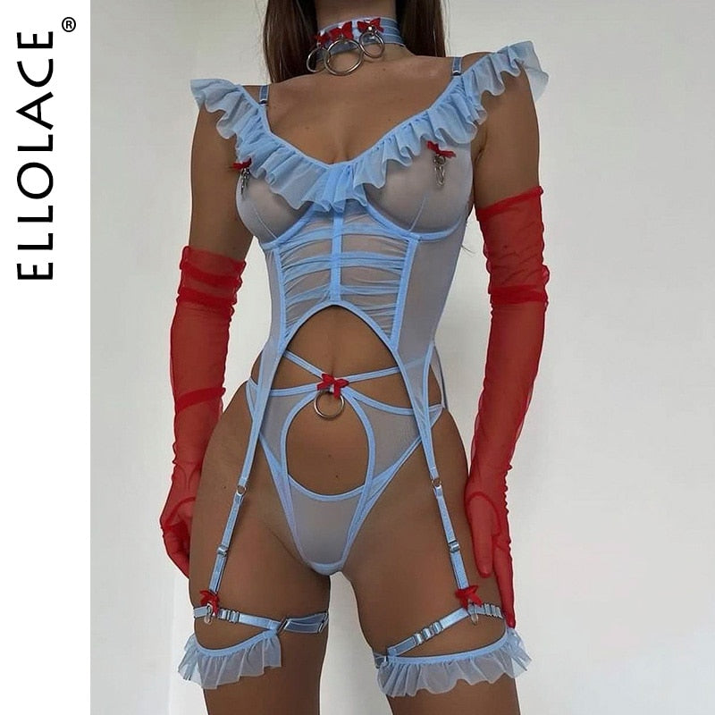 Ruffle Fashion Lace Sexy 4-Piece Sets Seamless