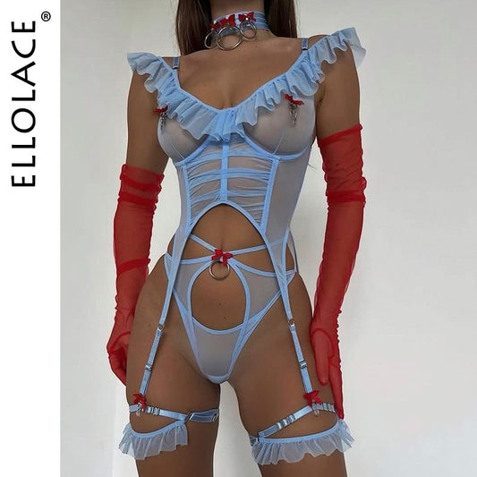 Ruffle Fashion Lace Sexy 4-Piece Sets Seamless