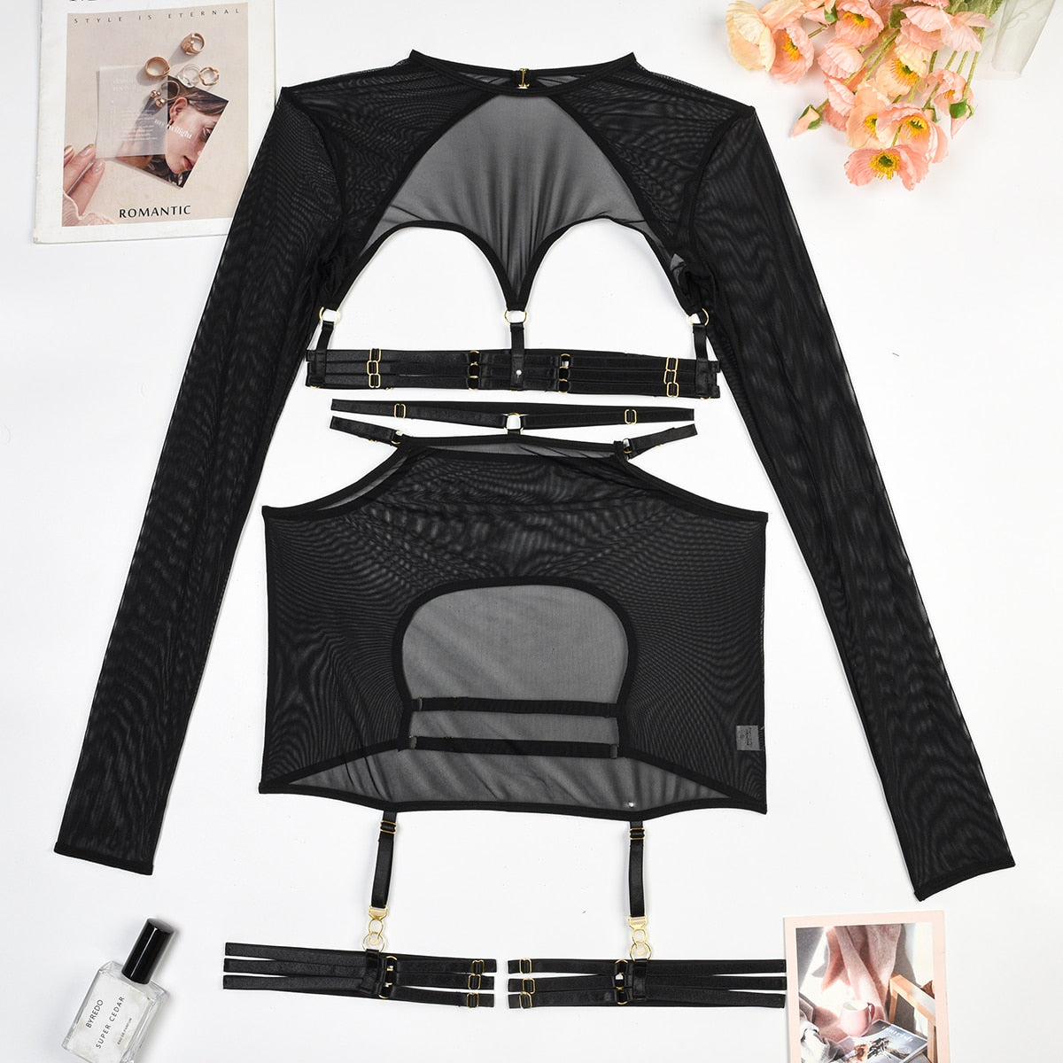 Hollow Long Sleeve Top Garter g-String Thongs And Playing Erotic Sets