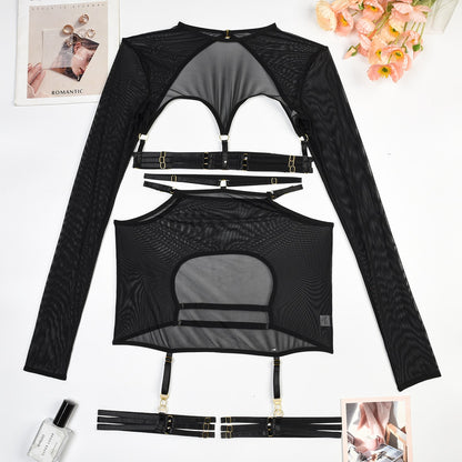Hollow Long Sleeve Top Garter g-String Thongs And Playing Erotic Sets