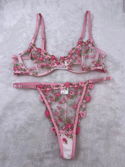 Ellolace Floral Lingerie Fancy Embroidery Transparent Bra Women's Underwear Set Women 2 Piece Beautiful Sexy Naked Intimate