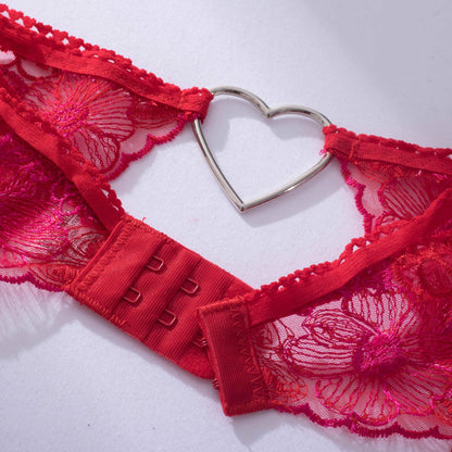 Ellolace Love Red Lingerie Sexy Bra And Panty Set 3-Pieces Luxury Lace Fancy Underwear Thongs Garters Erotic Intimate Set