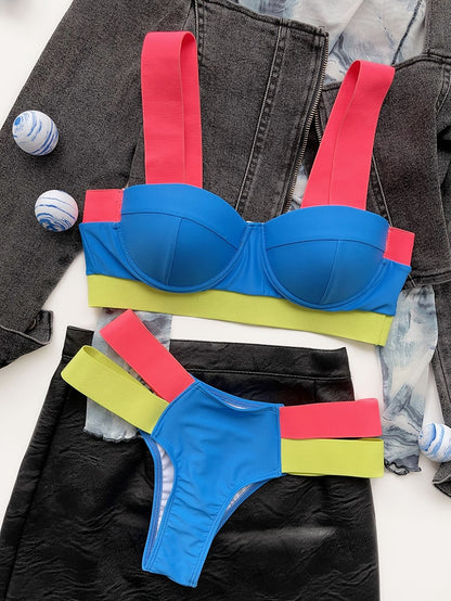 Swimsuits Sexy Swimwear Patchwork Bikini 2020 Push up Biquini Neon Bikinis Swimsuit Bathing Suits