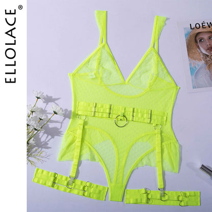 Polka Dot Bodysuit Sexy Transparent  Lace Erotic Fitness Tops