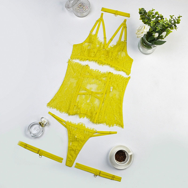 Lace Fitness Fetish 5-Piece Lace Backless Sets Fancy