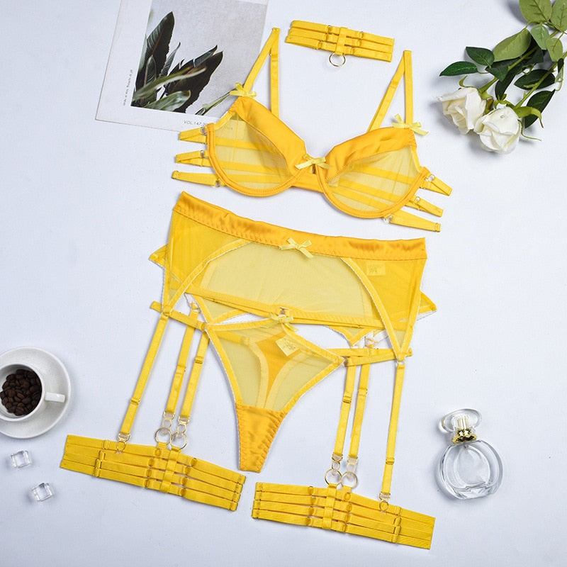 Lingerie Sexy Porn Underwear Women Body Luxury 6-Piece Bra and Panty Set See Through Intimate Uncensored Sheer Outfits