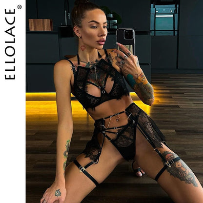 Ellolace Sensual Lingerie Cut Out Halter Bra Underwear See Through Fancy Intimate Rhinestone Fancy Erotic Outfit Uncensored