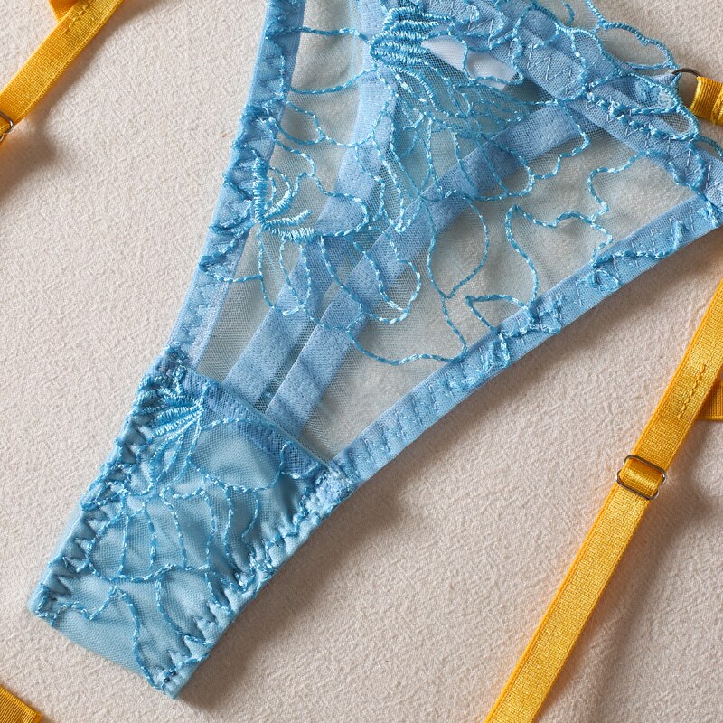 Ellolace Sexy Lingerie Transparent Bra Sexy Porn Underwear Women Body Fancy Intimate Luxury Lace Garters 5-Piece Fine Exotic Set