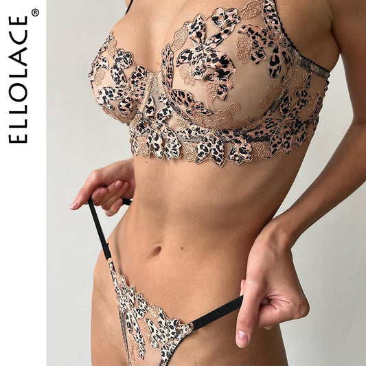 Ellolace Floral Lingerie Set Women 2 Piece See Through Delicate Underwear Fancy Bilizna Set Intim Goods Sexy Lace Outfits