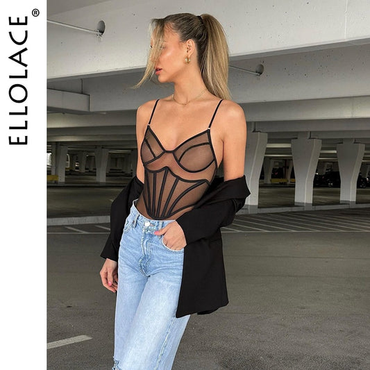 Ellolace Sensual Lingerie Black Transparent Set Women 2 Piece Sheer Lace Exotic Intimate Daily Underwear For Mesh Sexy Outfits