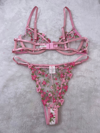 Ellolace Floral Lingerie Fancy Embroidery Transparent Bra Women's Underwear Set Women 2 Piece Beautiful Sexy Naked Intimate